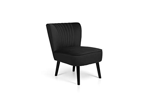 LIFA LIVING Vintage Fauteuil, Fluweel en Houten Lounge stoel, Zwarte Woonkamerstoel, Moderne Stoel voor Woonkamer, Slaapkamer, Eetkamer, 58 x 70 x 72 cm