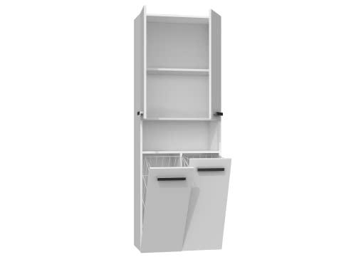 ADGO Nel Badkamerkast met 2 Wasmanden, Hoge Badkamerkast, Ingebouwde Wasmand, Linnenkast, Wasmand, Vrijstaande Opbergkast (DK 2K, Mat Wit)(Verzonden in 2 Pakketten)