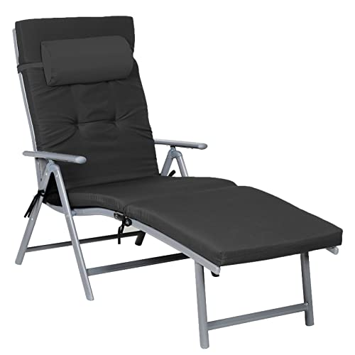 SONGMICS ligstoel, opvouwbaar, dekstoel met 6 cm dikke matras, afneembaar kussen, gemaakt van roestvrij aluminium, ademend, comfortabel, verstelbaar, belastbaar tot 150 kg, zwart GCB24BK