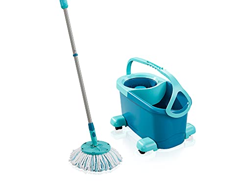 Leifheit Set Clean Twist Disc Mop Ergo 2.0 met rolwagen, vloerwisser met microvezel overtrek voor vochtige reiniging op tegels en laminaat, mop met kliksysteem en centrifugertechnologie