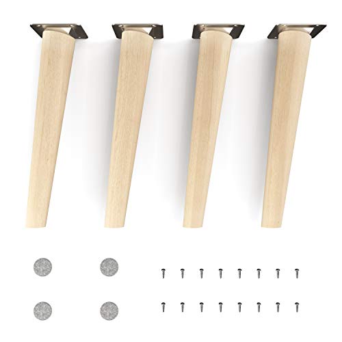 sossai® houten meubelpoten - Clif Round | Natuur (onbehandeld) | Hoogte: 25 cm | HMF2 | rond, conisch (schuin ontwerp) | Materiaal: massief hout (beuken) | voor stoelen, tafels, kasten etc.