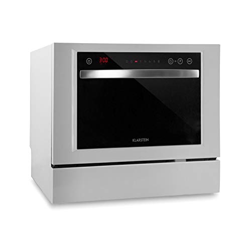 Klarstein Amazonia 6 Luminance vaatwasser tafel vaatwasser (glazen voorkant, vrijstaand, 174 kWh/jaar, 55 cm breed, 49 dB stil, 6 couverts, 6 programma's, Aquastop) wit