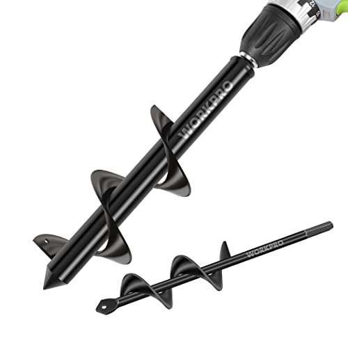 WORKPRO Auger Boor Set met Hex Drive 2-delig, tuin Post Gat Digger voor het planten van Bollen Zaailingen, 4x22cm 8x30cm