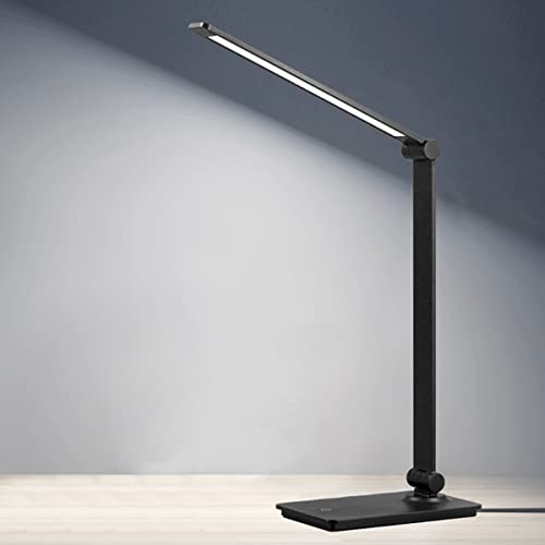 LED Desk Lamp, Touch Control Desk Lamp with 3 Levels Brightness, Dimmable Office Lamp with Adjustable Arm, Foldable Table Desk Lamp for Table Bedroom Bedside Office Study, 5000K, 8W, Black