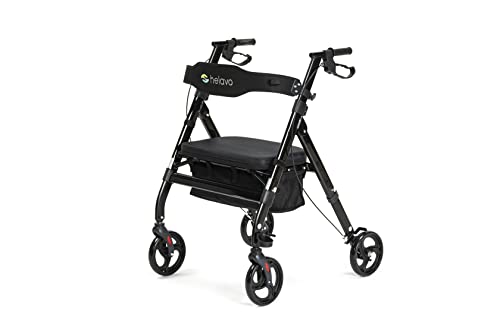 Helavo Heavy Duty Walker with Large, Height-Adjustable Seat - Extra Wide Bariatric Rollator for Seniors - 500 lbs Weight Capacity