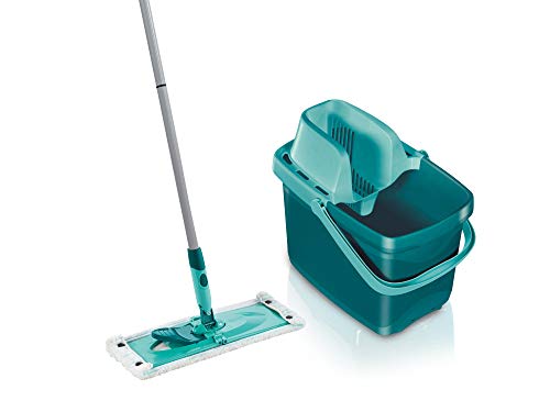 Leifheit Set Combi M Micro Duo, met Tapijtvriendelijke Wisser, 12 liter Reinigingsemmer, Hoogreinigende Mop, voor Tegels en Laminaat met Kliksysteem, Groen, 27.5 x 25.5 x 46.5 cm