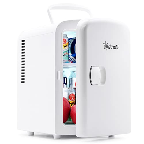 AstroAI Mini Fridge, 4 Liter/6 Can AC/DC Portable Thermoelectric Cooler and Warmer Refrigerators for Skincare, Beverage, Food, Cosmetics, Home, Dorm, Office and Car, ETL Listed (White）