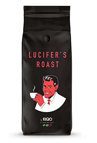 LUCIFER'S ROAST Espresso van KIQO uit Italië - extreem sterke koffie - lage zuurgraad - 100% Robusta - 571mg cafeïne per kopje (hele bonen, 1kg)