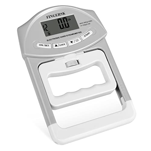 FINGERSK Digital Grip Strength Measurement Hand Dynamometer Auto Capturing Electronic Grip Power 198Lbs Grey