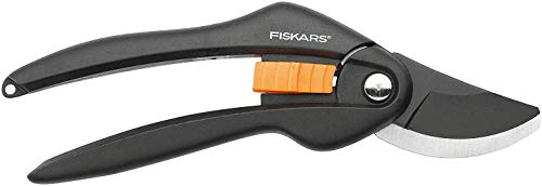 Fiskars Bypass-snoeischaar, tuingereedschap, voor jonge takken en twijgen, antikleeflaag, hoogwaardige stalen messen, lengte: 20 cm, zwart/oranje, SingleStep, P26, 1000567