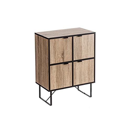 Wadiga Commode met 4 kasten, hout en metaal, zwart