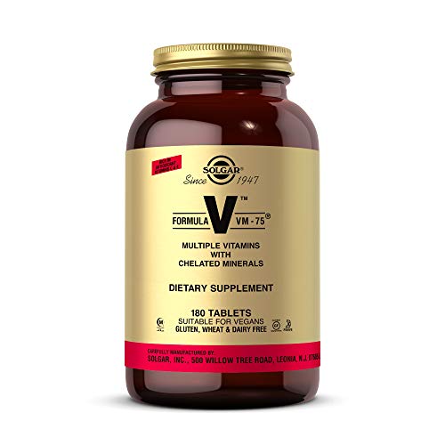 Solgar Formula VM-75 180 Tablets - Multivitamin with Chelated Minerals - Vitamin A, B6, B12, C, D, E - Biotin, Magnesium, Calcium, Iron, Zinc - Vegan Gluten Free Dairy Free - 180 Servings, Cream 