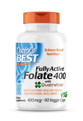 Doctor's Best Fully Active Folate with Quatrefolic NonGMO Vegan Gluten Free 400 mcg Veggie Caps, 90 Count