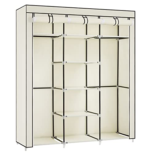 Songmics Ryg12M Grote Xxl Kledingkast, Vouwkast, Linnenkast Met 2 Haakstangen, Beige