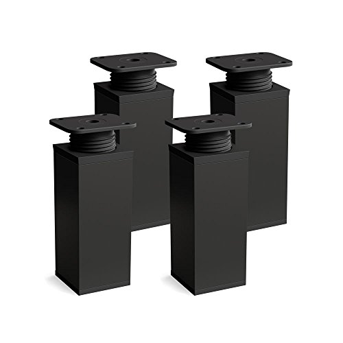 sossai® design meubelpoten MFV1 | set van 4 | in hoogte verstelbaar | Vierkant profiel: 40 x 40 mm | Kleur: zwart mat | Hoogte: 60 mm (+ 20 mm) | Inclusief hoogwaardige houtschroeven