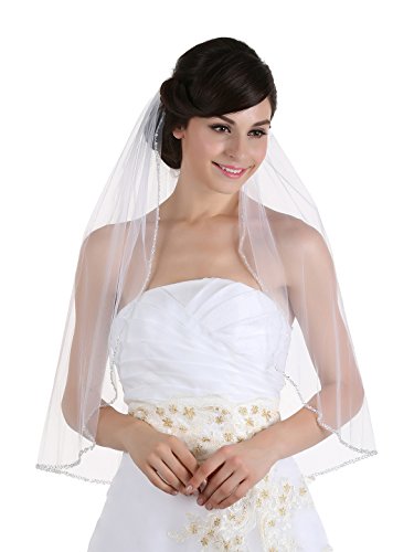 1T 1 Tier Crystals Pearls Beaded Wedding Veil (Elbow Length 30