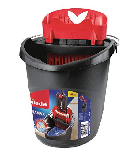 Vileda 4023103201415 Ultramax Power Plastic Bucket and Press 157648, Black and Red, 37 x 28 x 28 cm