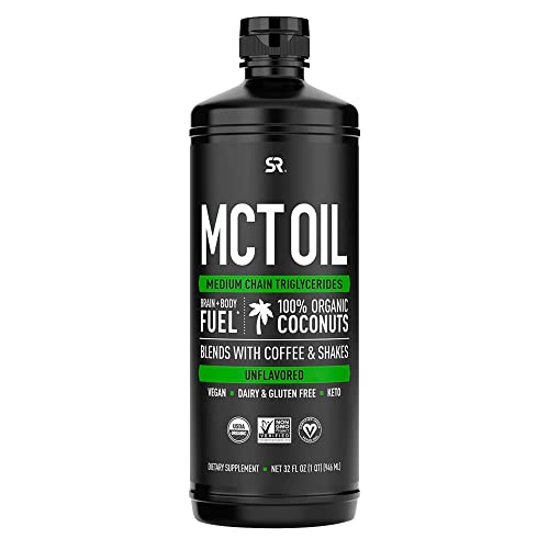 Sports Research Keto MCT Oil from Organic Coconuts - Fatty Acid Fuel for Body + Brain - Triple Ingredient C8, C10, C12 MCTs - Perfect in Coffee, Tea, & More - Non-GMO & Vegan - Unflavored (32 Oz)