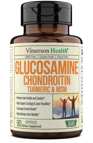 Glucosamine with Chondroitin Turmeric MSM Boswellia. Supports Occasional Joint Discomfort Relief. Helps Inflammatory Response, Antioxidant Properties. Supplement for Back, Knees, Hands. 90 Capsules