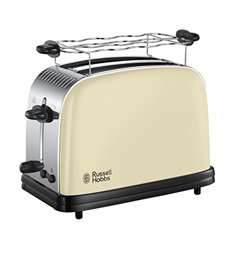 Russell Hobbs Colour Plus+ Vintage Cream Broodrooster Crème/Off-White, Extra Brede Sleuven, Extra Snel, Makkelijk Reinigbaar, RVS, Hoogglans Crème, 23334-56