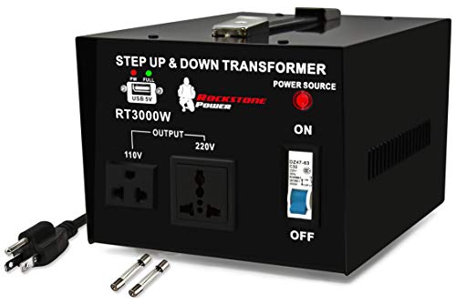 ROCKSTONE POWER 3000 Watt Voltage Converter Transformer - Heavy Duty Step Up/Down AC 110V/120V/220V/240V Power Converter - Circuit Breaker Protection – DC 5V USB Port - CE Certified [3-Year Warranty] 