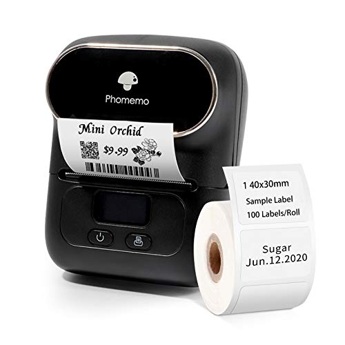 Phomemo M110 Label Makers - Portable Bluetooth Thermal Label Maker Printer for Barcode, Clothing, Jewelry, Retail, Mailing, Compatible with Android & iOS System, with 1pack 40×30mm Label, Black