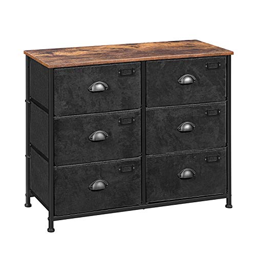 SONGMICS ladekast, kast, met 6 laden, industriële stijl, metalen frame, oppervlak met houtnerf, voor kinderkamers, slaapkamers, gangen, vintage bruinzwart LVT23HV1