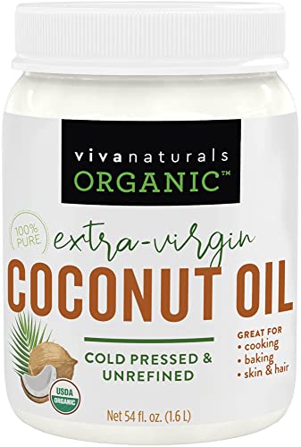 Organic Coconut Oil - Unrefined and Cold-Pressed, Natural Hair Oil, Skin Oil and Cooking Oil with Fresh Flavor, Non-GMO Extra Virgin Coconut Oil (Aceite de Coco), USDA Organic, 54 oz