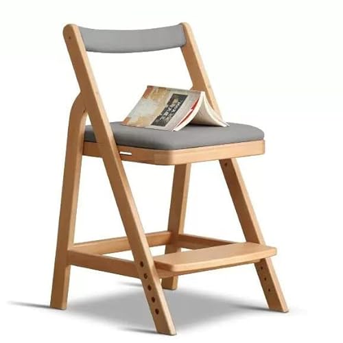 MUBOYI Alle Massief Houten Kinderstoel, Nordic Studie Fauteuil, Student Bureaustoel, Huishouden Verstelbare Leerstoel, Familie/Computer Bureau/Kinderen Hoogtecontrole Stoel,Grey
