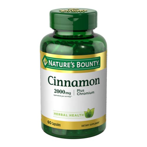 Nature’s Bounty Cinnamon 2000mg Plus Chromium, Sugar Metabolism Support Supplement, 60 Capsules 
