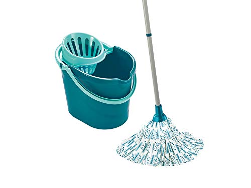 Leifheit Set Classic Mop viscose met absorberende vezels, complete wisserset met dweilmop en emmer, wisser met flexibele viscose-mopkop strepen
