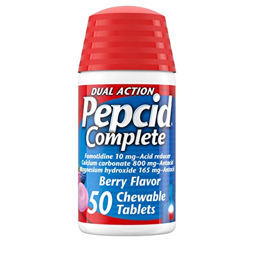 Pepcid Complete Acid Reducer + Antacid Chews for Heartburn, Famotidine, Berry, 50 Ct 