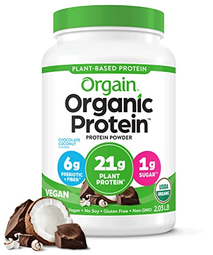 Orgain Organic Vegan Protein Powder, Chocolate Coconut - 21g of Plant Based Protein, Low Net Carbs, Non Dairy, Gluten Free, Lactose Free, No Sugar Added, Soy Free, Kosher, Non-GMO, 2.03 Pound