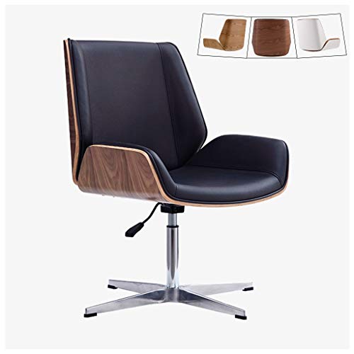 ZHEN GUO Mid Century Moderne Bureaustoel met Cipri Lederen Bekleding, Verstelbare hoogte Armless Draaistoel, Mid Back Executive Stoelen, RVS Benen (Kleur: Walnoot Look Black)