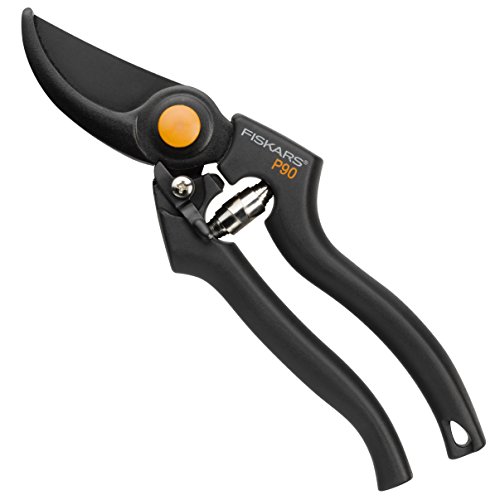 Fiskars Bypass-snoeischaar, tuingereedschap, voor jonge takken en twijgen, antikleeflaag, hoogwaardige stalen messen, lengte: 22,5 cm, zwart/oranje, Pro, P90, 1001530