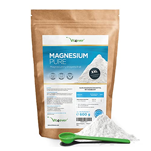 Magnesium Pure - 600 g poeder (4,3 maanden voorraad) - Puur poeder zonder toevoegingen - Premium kwaliteit - Veganistisch