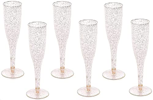 Gold Glitter Plastic Classicware Glass Like Champagne Wedding Parties Toasting Flutes (1 Box = Quantity 30)