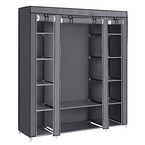 SONGMICS Garderobe, linnenkast, met kledingstang en rekken, soffit cover, voor slaapkamer, kleedkamer, 150 x 45 x 175 cm, grijs LSF03G