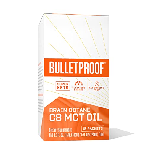 Brain Octane Premium C8 MCT Oil Single Serve Packets from Non-GMO Coconuts, Flavorless, 14g MCTs, Bulletproof Keto Supplement, Sustained Energy, Appetite Control, Physical Energy, Non-GMO, Vegan