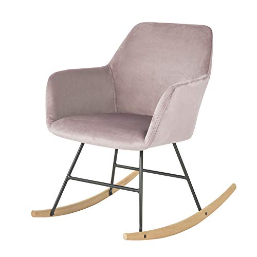 SoBuy FST68-P Schommelstoel met Armleuningen Relaxstoel Fauteuil Gemaakt van Fluweel en Beuken - Roze - Draagvermogen: 150kg