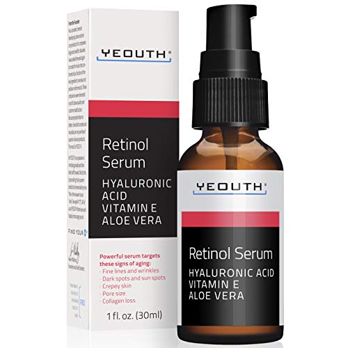 YEOUTH Retinol Serum for Face with Hyaluronic Acid Serum, Hydrating Face Serum, Facial Serum for Wrinkles & Dark Spots, Night Facial Serum, Anti Aging Serum Face Care Men & Women 1oz