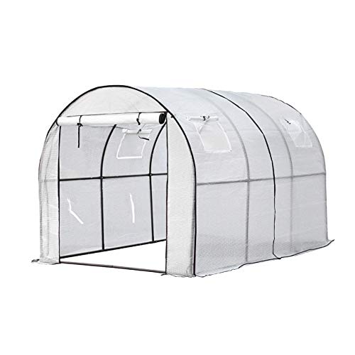 Sekey Broeikas foliekas windbestendig folietunnel beloopbaar tomatenhuis met drie kleine vensters voor planten 200x300x190cm, wit