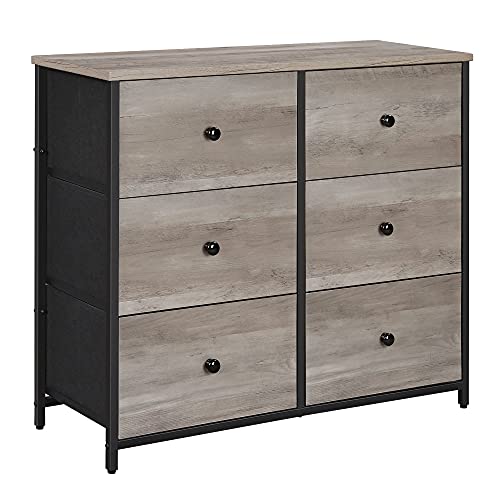 SONGMICS Commode, kast, 6 stoffen laden met MDF-front, metalen frame, tot 25 kg belastbaar, industrieel design, voor kinderkamer, slaapkamer, hal, grijpzwart LGS023G01