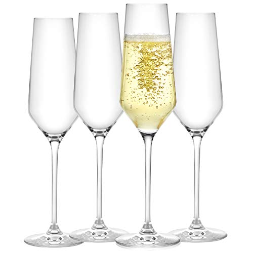 JoyJolt Champagne Flutes – Layla Collection Crystal Champagne Glasses Set of 4 – 6.7 Ounce Capacity – Ideal for Home Bar, Special Occasions – Made in Europe