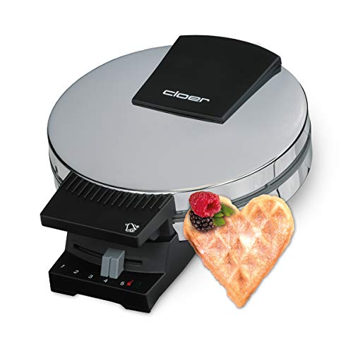 Cloer 185 wafelijzer voor cake-achtige wafels, 930 W, wafelgrootte 16 cm, zware bakplaat, optische en akoestische kant-en-klare melding, roestvrijstalen behuizing, roestvrij staal, chroom 