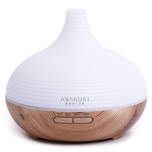 ASAKUKI Aromadiffuser voor geurolieën, 300 ml, premium ultrasone luchtbevochtiger, aromatherapie oliën diffuser met 7-kleurig LED-licht, BPA-vrij voor slaapkamer, kantoor, spa
