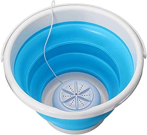 Draagbare Mini Turbo Wasmachine Met Opvouwbare Kuip Compacte Ultrasone Turbine Wasser Gevoed Via USB Travel Wasmachine Camping Appartementen Slaapzalen RV Bedrijf Trip (24W) (Blue)