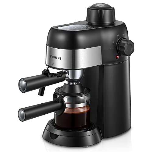 FOHERE Espresso Machine, 3.5 Bar 4 Cup Steam Espresso Machine, Espresso and Cappuccino Maker with Milk Frother and Carafe, Professional Compact Coffee Machine for Espresso, Cappuccino, Latte and Mocha