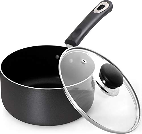 Utopia Kitchen 2 Quart Nonstick Saucepan with Glass Lid - Multipurpose Use for Home Kitchen or Restaurant - Grey-Black