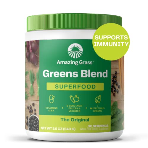 Amazing Grass Greens Blend Superfood: Super Greens Powder Smoothie Mix with Spirulina, Chlorella, Beet Root Powder, Digestive Enzymes & Probiotics, Original, 30 Servings 